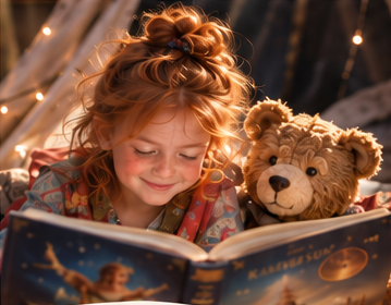 KAMI und Meister Bär lesen gemeinsam ein Buch